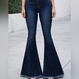 Rock & Roll Denim Bargain Button Bell Bottom Jeans 28 X 34 Dk Wash Flare